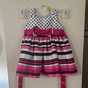 Nannette Pink and Black Striped Polka Dot Dress